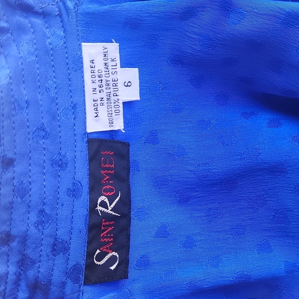 VINTAGE 1980s KOREA SAINT ROMEI Royal Blue Silk Dress 6 M Korean Fashion Wrap - Picture 10 of 16